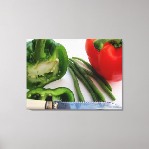 Green and Red Peppers with Beans Canvas Print