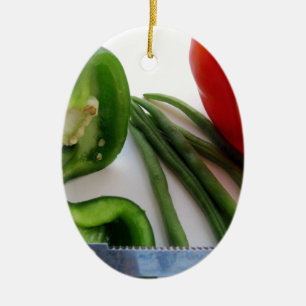 Green and Red Peppers with Beans Ceramic Tree Decoration