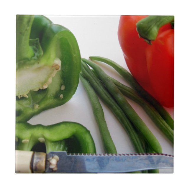 Green and Red Peppers with Beans Tile (Front)