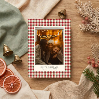 Green And Red Petite Plaid Photo Elegant Holiday Card