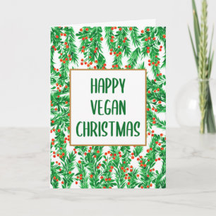 Green and Red Pine Happy Vegan Christmas  Card