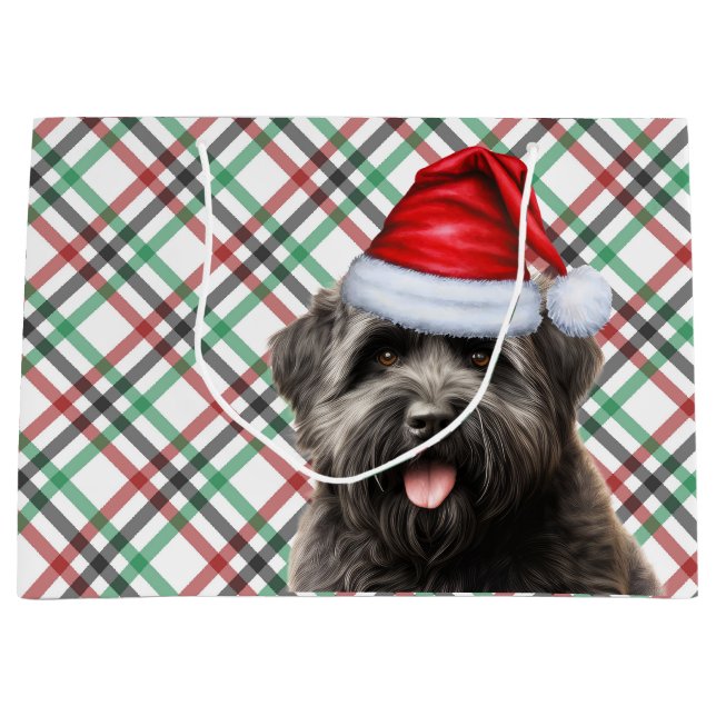 Green and Red Plaid Bouvier Dog Lover Holiday Large Gift Bag (Front)