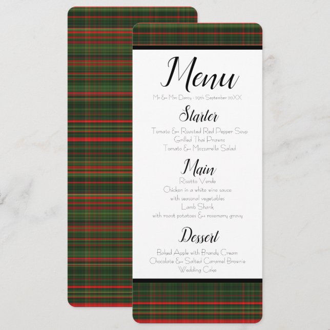 Green and Red Plaid Menu Invitation (Front/Back)