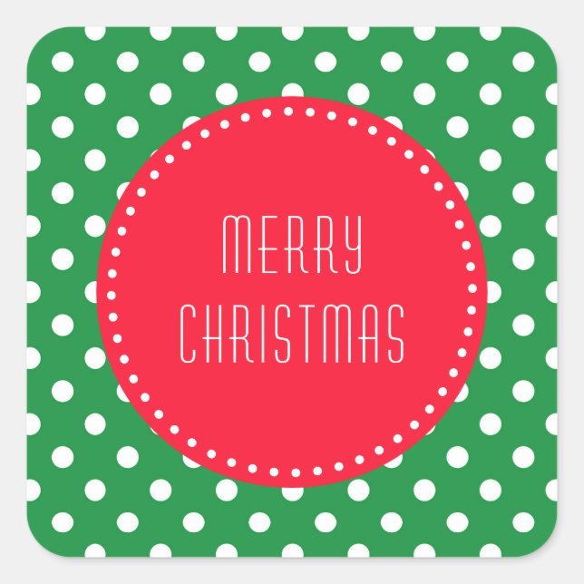 Green and Red Polka Dot Christmas Square Sticker (Front)