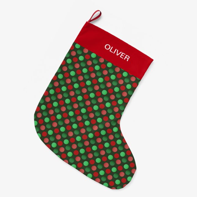 Green and Red Polka Dots Large Christmas Stocking (Front (Hanging))