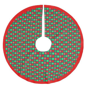 Green and Red Polka Dots on Dark Grey Brushed Polyester Tree Skirt