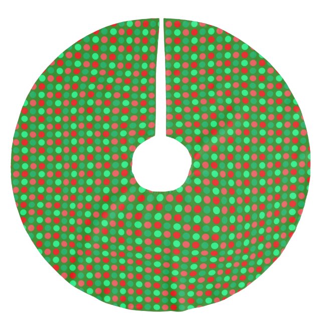 Green and Red Polka Dots on Green Brushed Polyester Tree Skirt (Front)