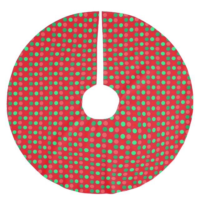 Green and Red Polka Dots on Red Brushed Polyester Tree Skirt (Front)