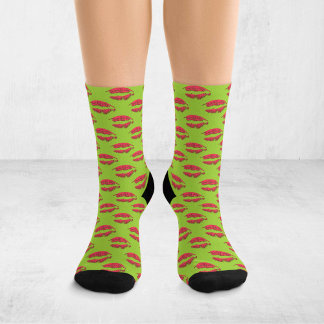 Green and Red Pop Art Kissing Lips XOXO Socks