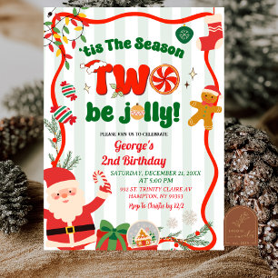 Green and Red Retro Christmas Winter 2nd Birthday Invitation