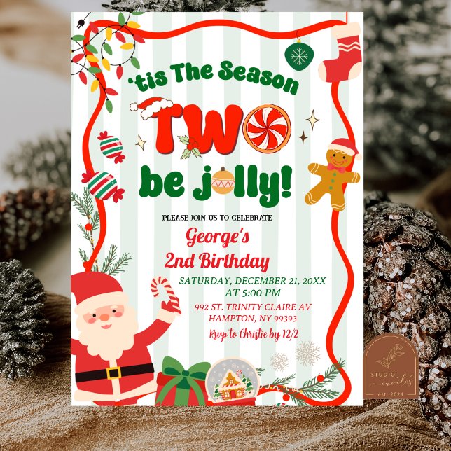 Green and Red Retro Christmas Winter 2nd Birthday Invitation (Creator Uploaded)