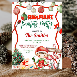 Green and Red Retro Kid's Ornament Painting Party Invitation