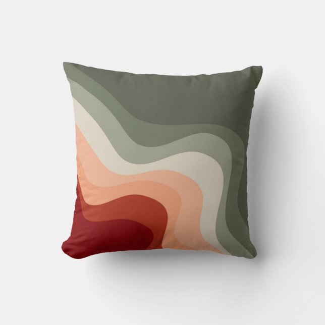 Green and red retro style waves cushion (Front)