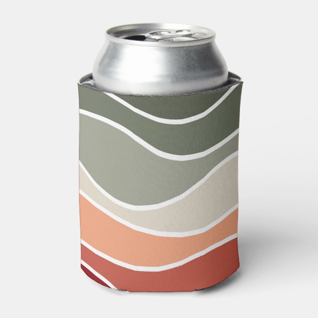 Green and red retro style waves design can cooler (Can Front)