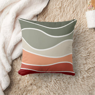 Green and red retro style waves design cushion