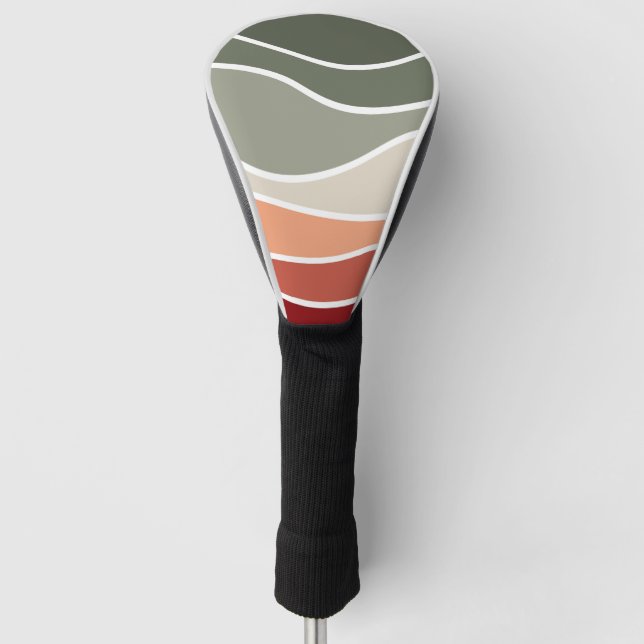 Green and red retro style waves design golf head cover (Front)
