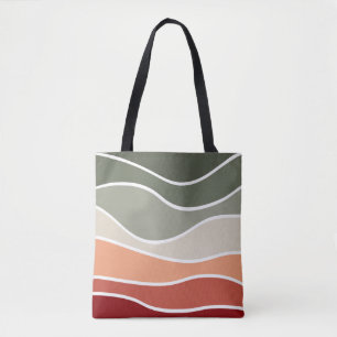 Green and red retro style waves design tote bag