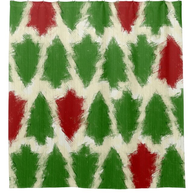 Green And Red Rustic Christmas Tree Pattern Shower Curtain (Front)