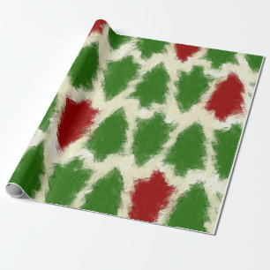 Green And Red Rustic Christmas Tree Pattern Wrapping Paper