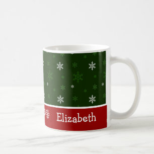 Green and Red Snowflake Personalised Christmas Mug