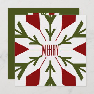 Green and Red Snowflake with MERRY Text Holiday Card