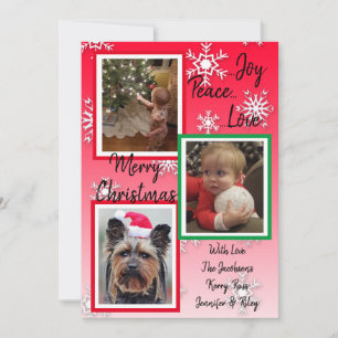 Green and Red Snowflakes Family Photos Christmas Invitation