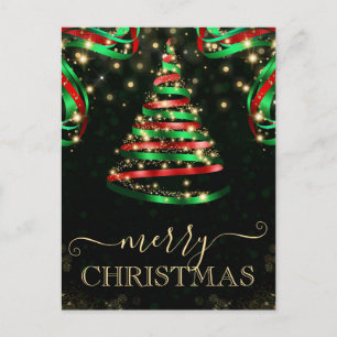 Green and Red Sparkle Christmas Trees Holiday Postcard