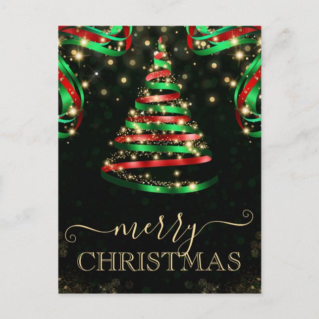 Green and Red Sparkle Christmas Trees Holiday Postcard (Front)