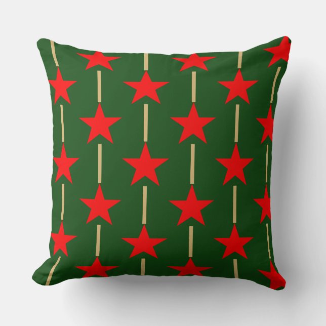 Green And Red Stars Cushion (Front)