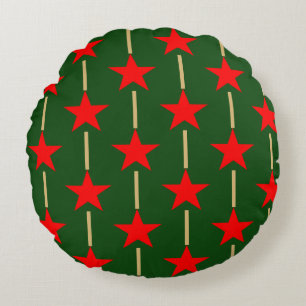 Green And Red Stars Round Cushion