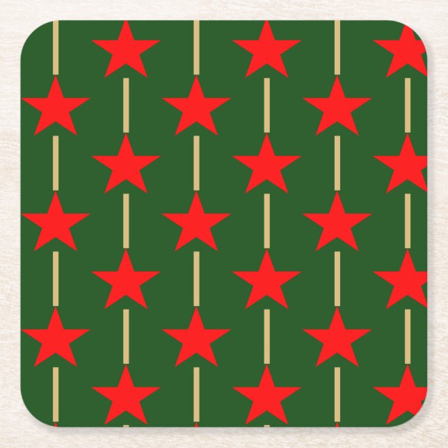 Green And Red Stars Square Paper Coaster (Front)