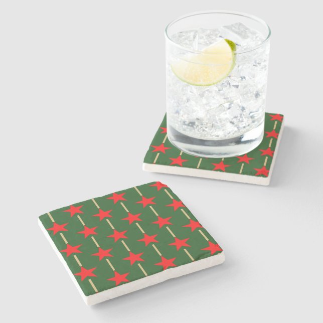 Green And Red Stars Stone Coaster (Side)