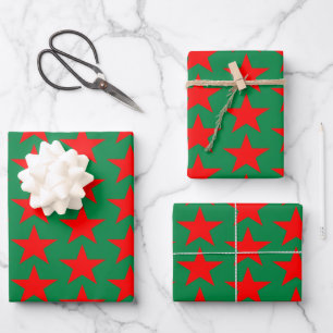Green And Red Stars Wrapping Paper Sheet