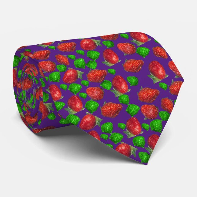Green And Red Strawberries, Neck Tie (Rolled)