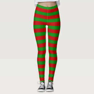 Green And Red Striped Christmas Leggings