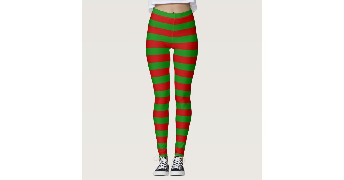 Green And Red Striped Christmas Leggings | Zazzle