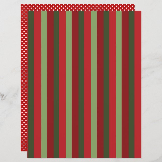 Green and red stripes and dots scrapbook paper (Front/Back)