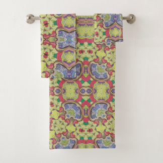Green and Red Tapestry Bath Towel Set