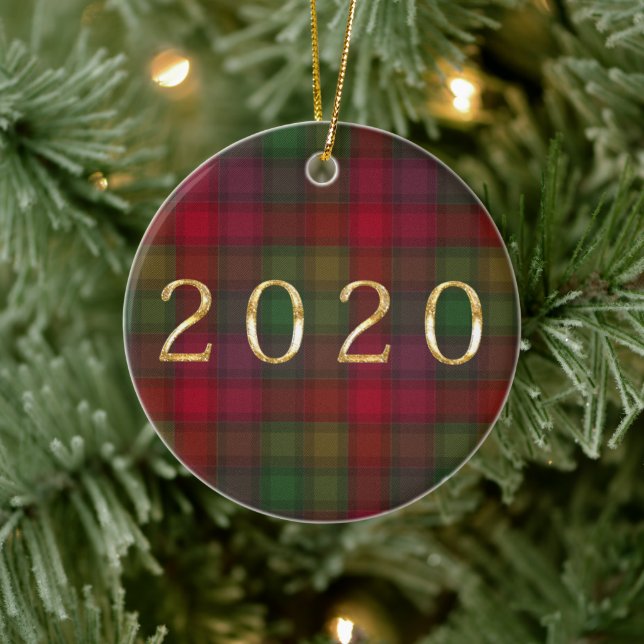 Green and red, tartan ceramic tree decoration (Tree)