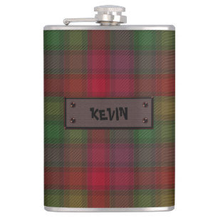 Green and red, tartan flask