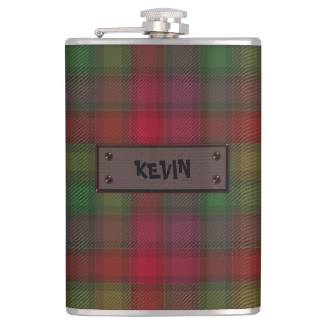 Green and red, tartan flask (Front)