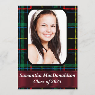 Green and red  tartan photo graduation invitation