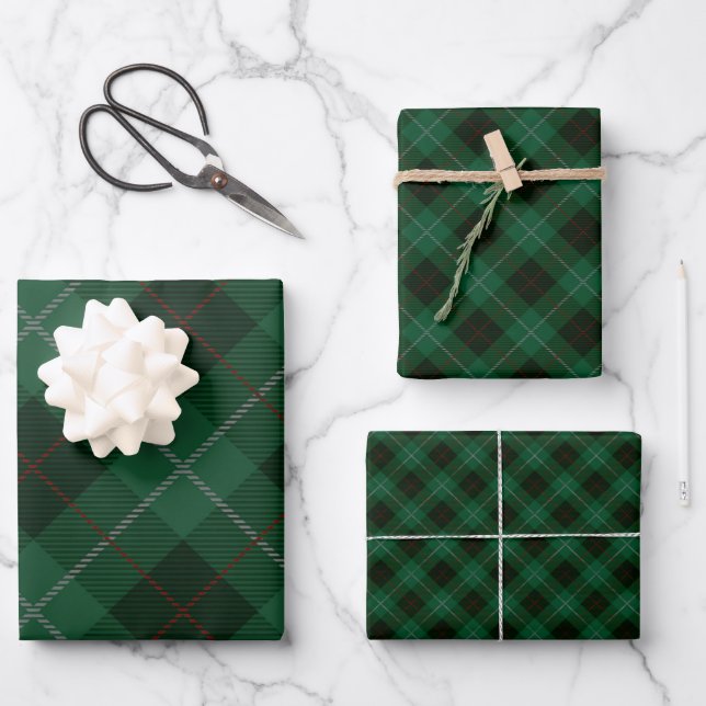 Green and Red Tartan Plaid Christmas Wrapping Paper Sheet (Front)