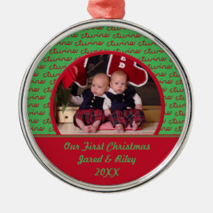 Green and Red Twins First Christmas Photo Ornament