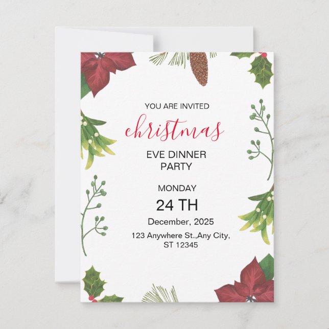 Green and Red Vintage Christmas Greenery  Holiday Card (Front)