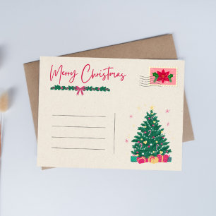 Green And Red Vintage Merry Christmas Photo Holiday Postcard