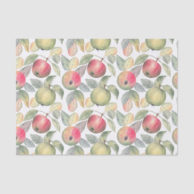Green and Red Watercolor Apple Fruit  Tissue Paper (Front)