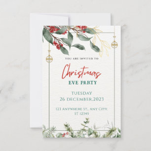Green And Red Watercolor Christmas Party Invitation