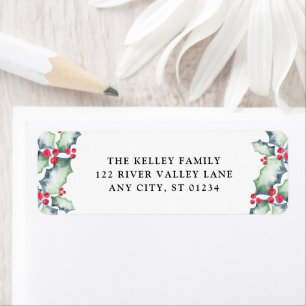 Green and Red Watercolor Holly, Holiday