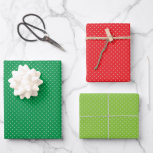 Green and Red White Polka Dots Christmas Patterns Wrapping Paper Sheet